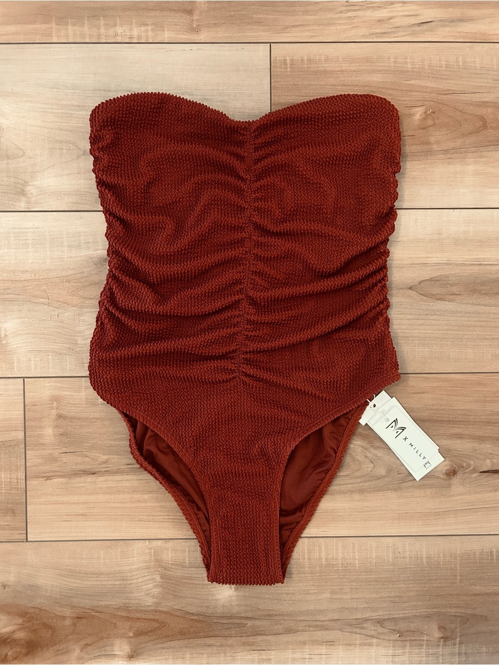 NEW MILLY Textured Ruched Strapless One-Piece